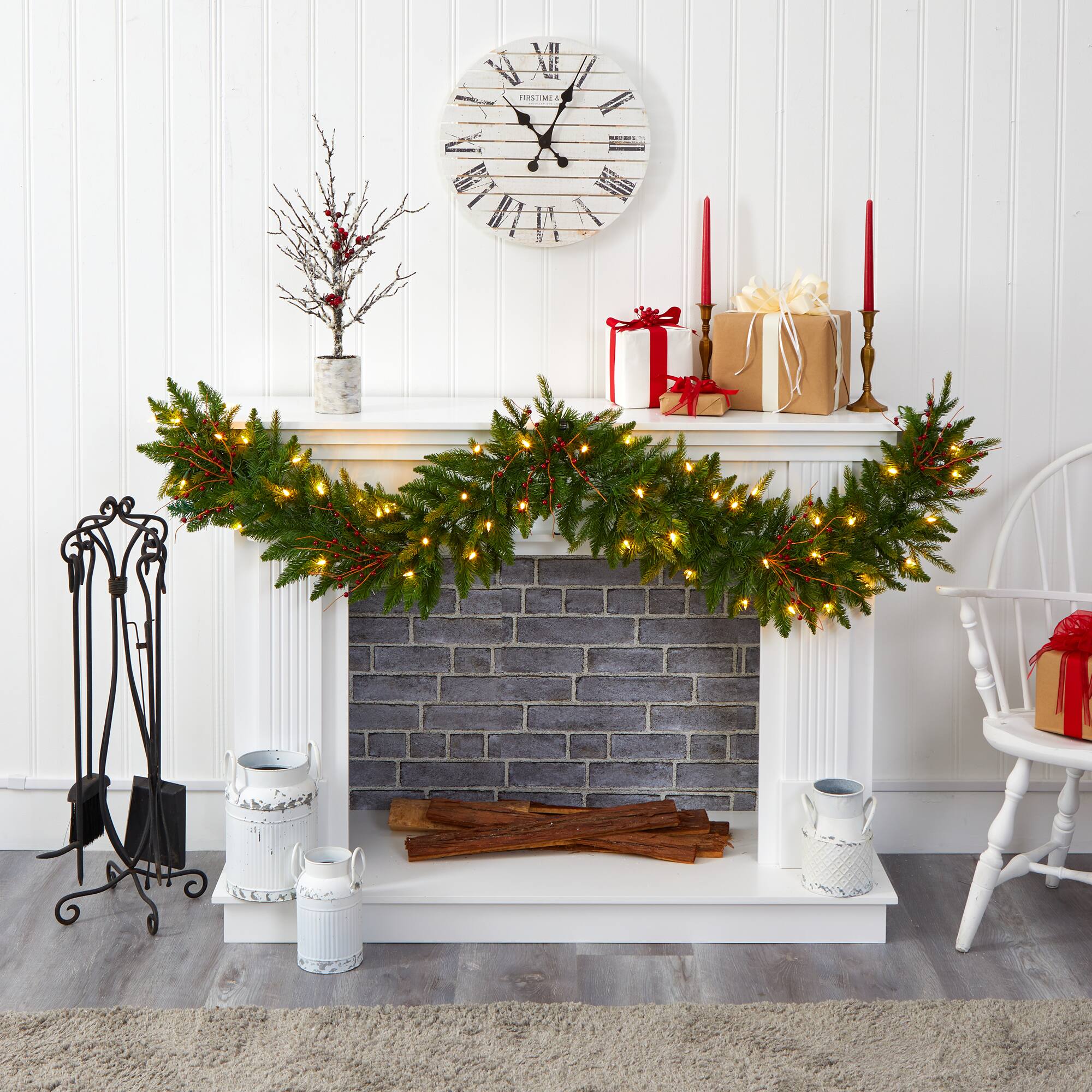 6ft. LED Christmas Pine & Berries Garland